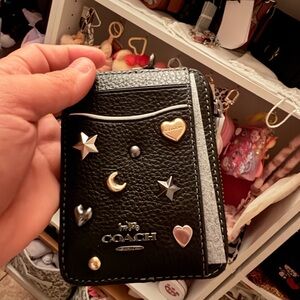 New New Coach Zip Card Case With Rivets black leather  CCO21 NWT